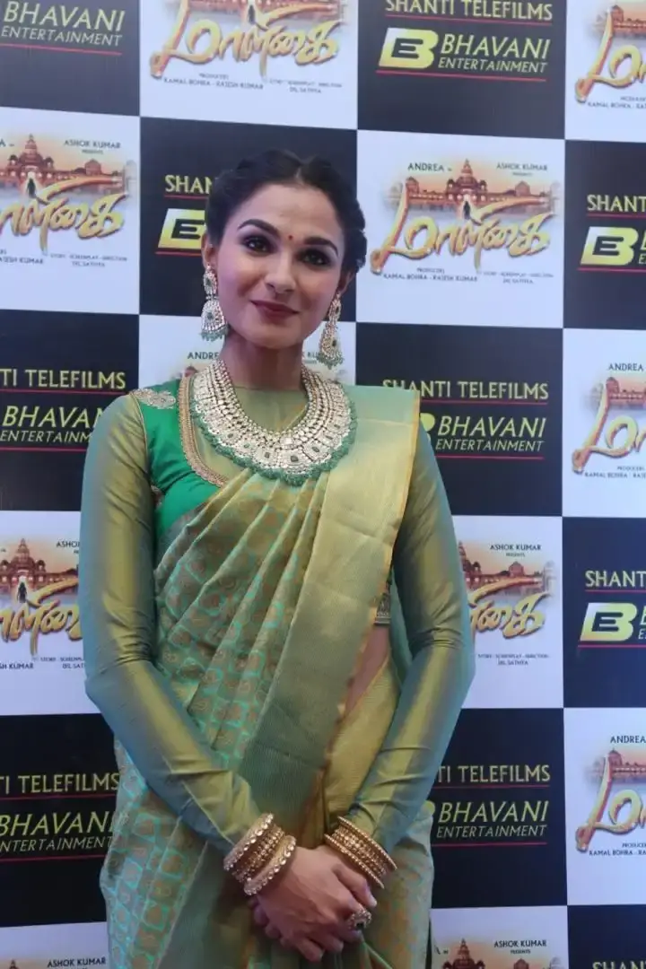 Andrea Jeremiah In Indian Traditional Green Saree Jewelry